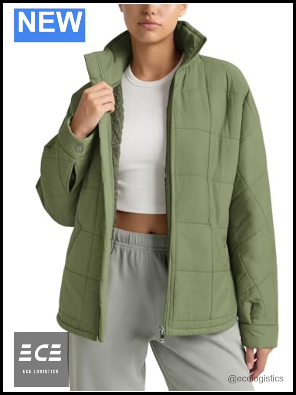 Sherpa Lined Insulated Quilted Jacket Full Zip Split Hem Winter Coat